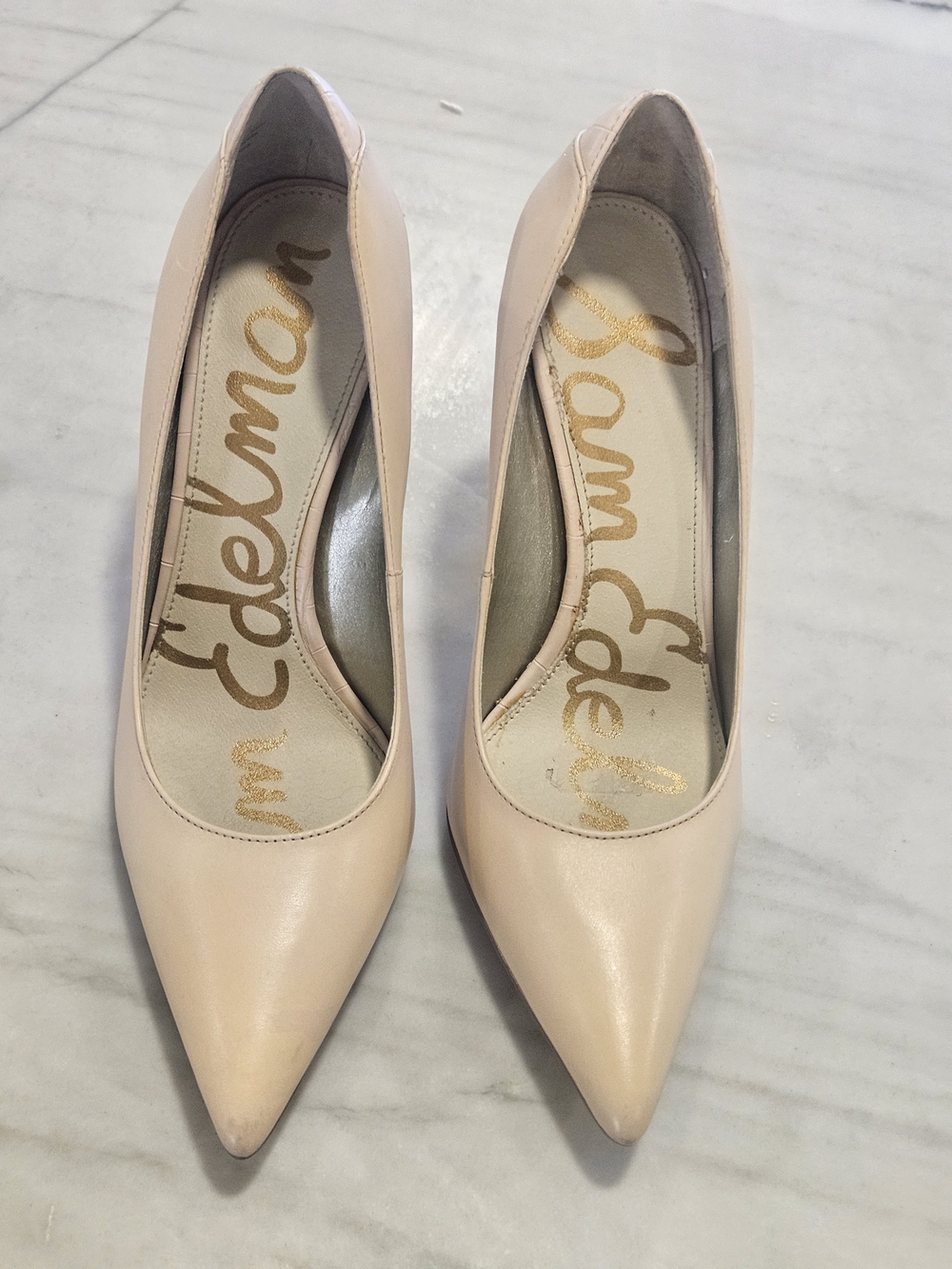 Sam Edelman Hazel Pointed Toe Leather Pumps - Nude/Beige - Picture 2 of 10